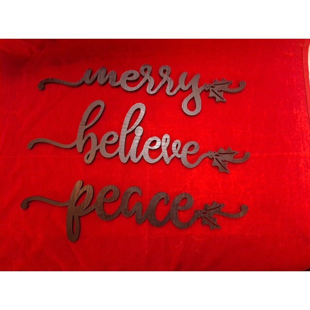 Peace, Believe, Merry, Noel, Jolly 10" Words Laser Cutout 5 pack Painted Black